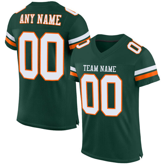 Custom Green White-Orange Mesh Authentic Football Jersey - Main View