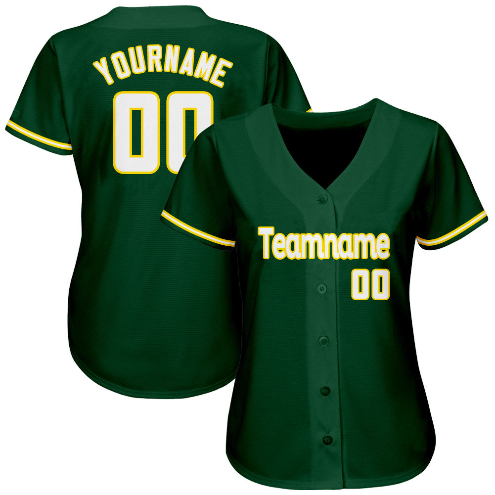 Custom Green White-Gold Authentic Baseball Jersey view 2