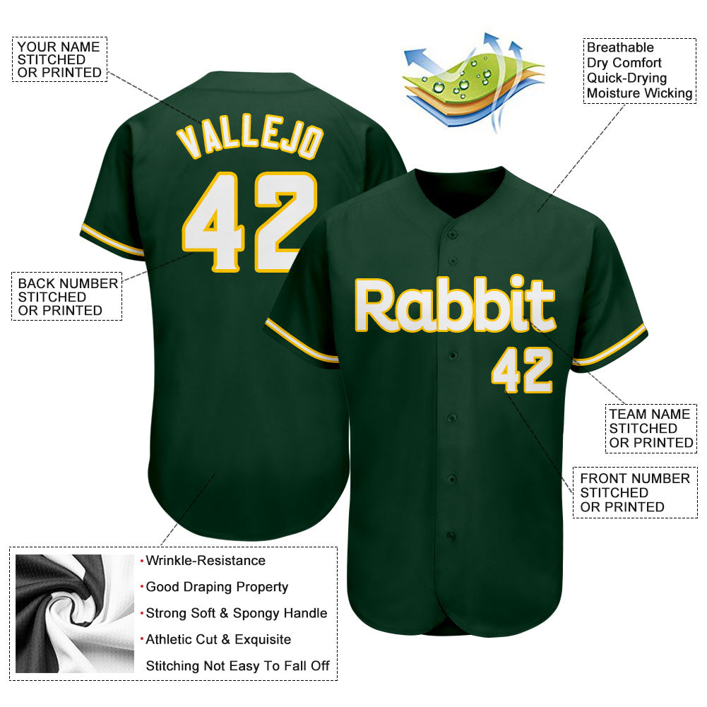Custom Green White-Gold Authentic Baseball Jersey view 3