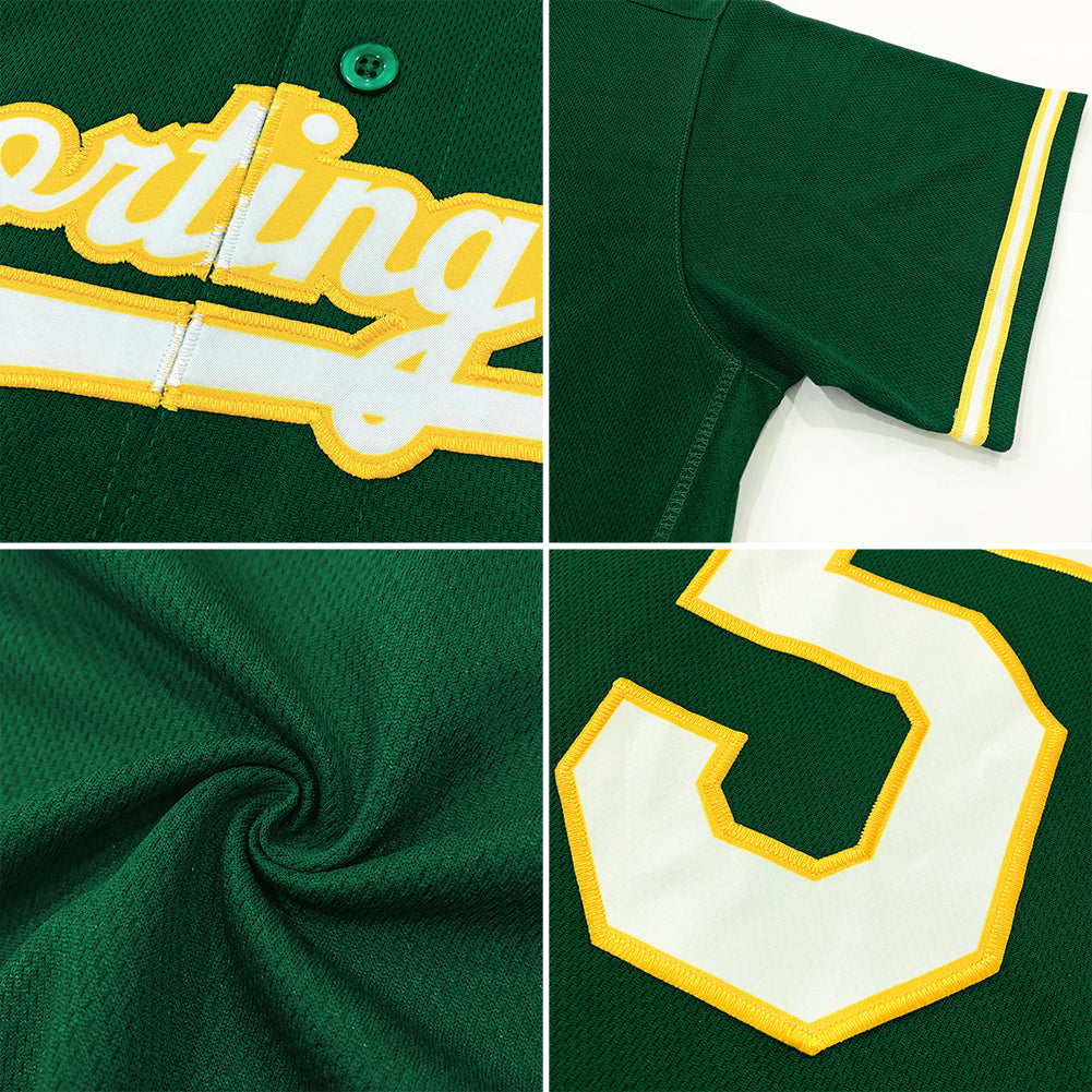 Custom Green White-Gold Authentic Baseball Jersey view 6