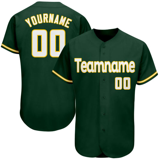 Custom Green White-Gold Authentic Baseball Jersey - Main View