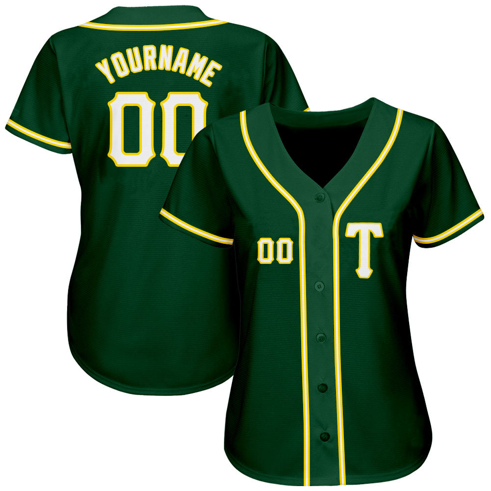 Custom Green White-Gold Authentic Baseball Jersey view 2