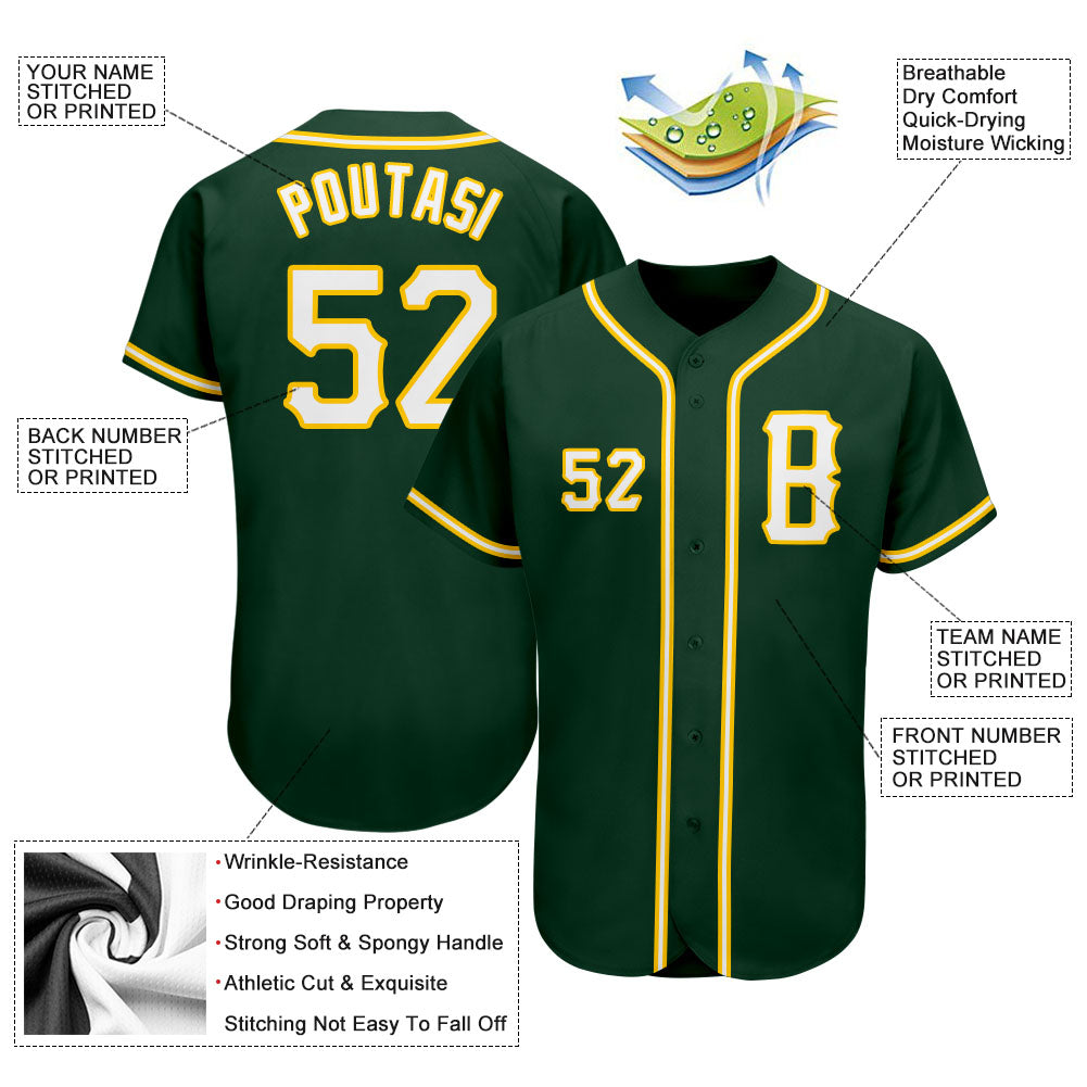 Custom Green White-Gold Authentic Baseball Jersey view 3