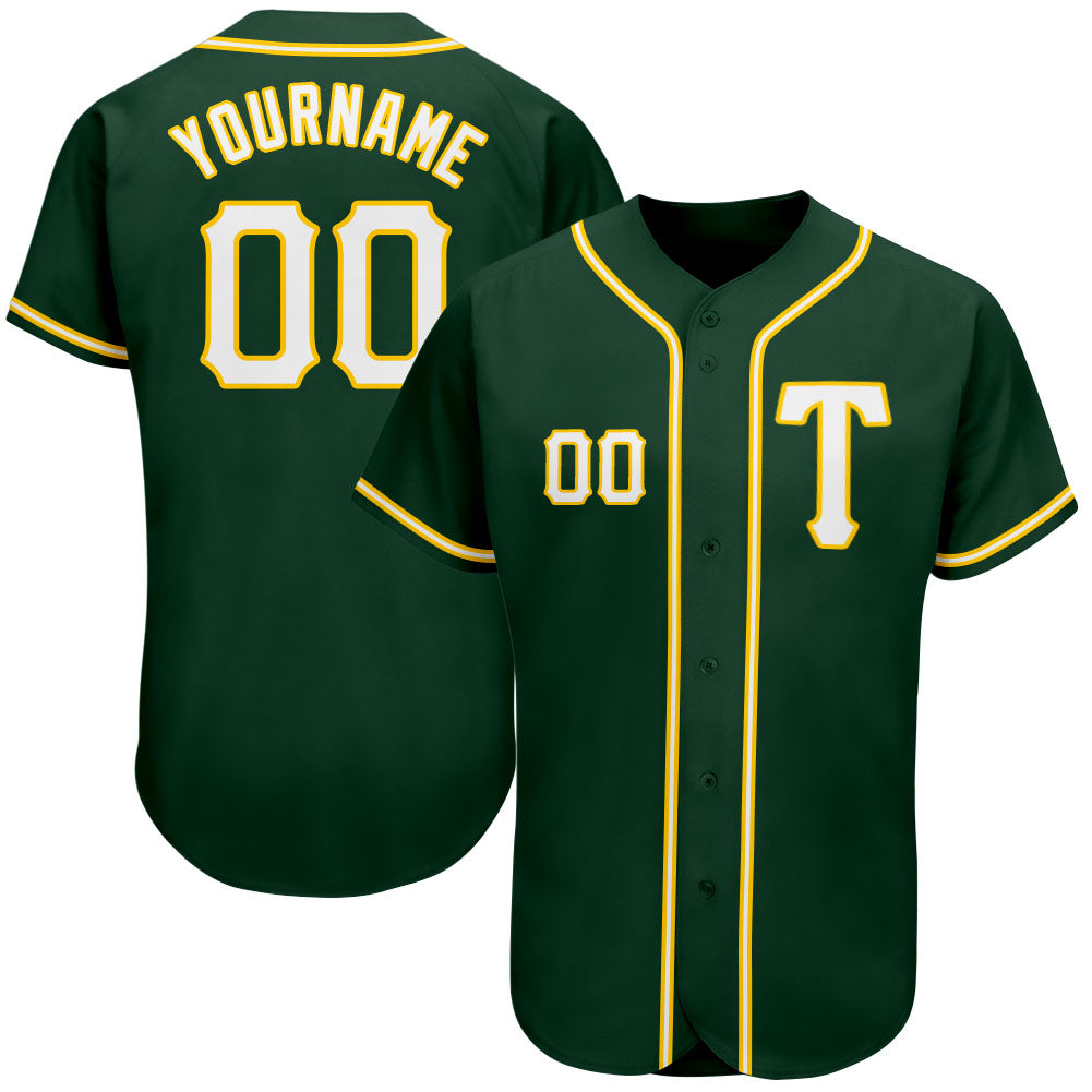Custom Green White-Gold Authentic Baseball Jersey - Main View