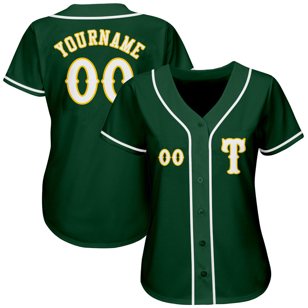 Custom Green White-Gold Authentic Baseball Jersey view 2