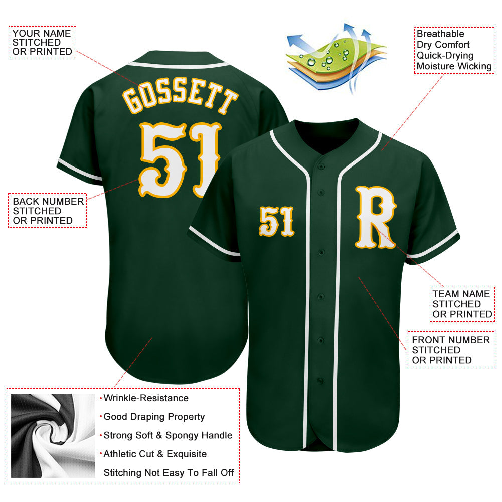 Custom Green White-Gold Authentic Baseball Jersey view 3