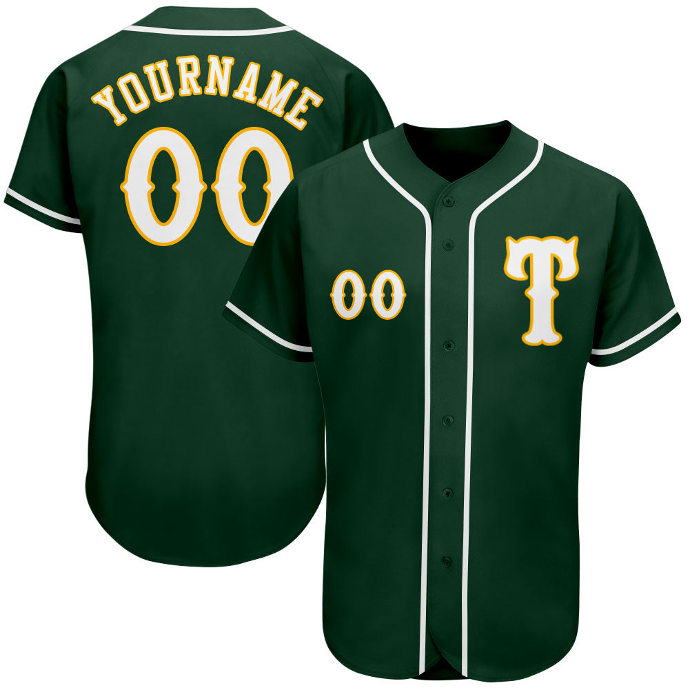 Custom Green White-Gold Authentic Baseball Jersey - Main View