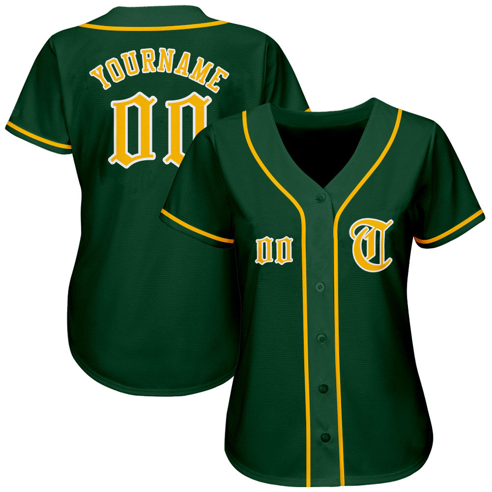 Custom Green Gold-White Authentic Baseball Jersey view 2