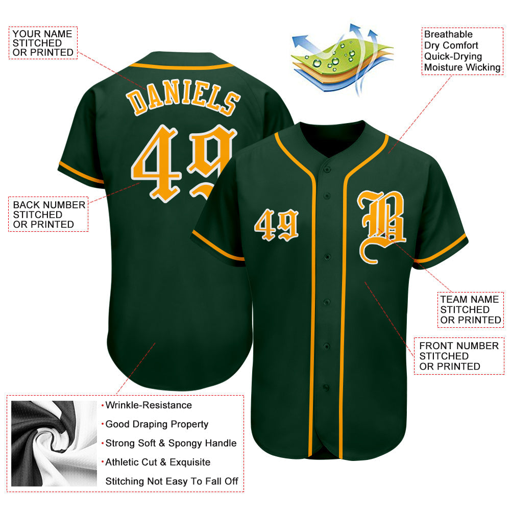 Custom Green Gold-White Authentic Baseball Jersey view 3