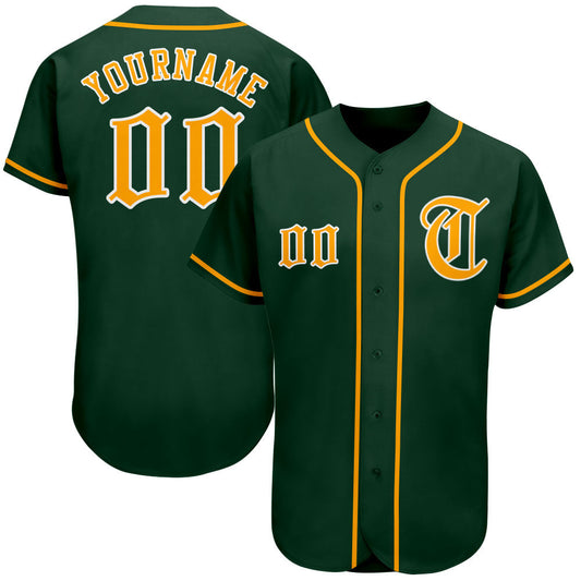 Custom Green Gold-White Authentic Baseball Jersey - Main View