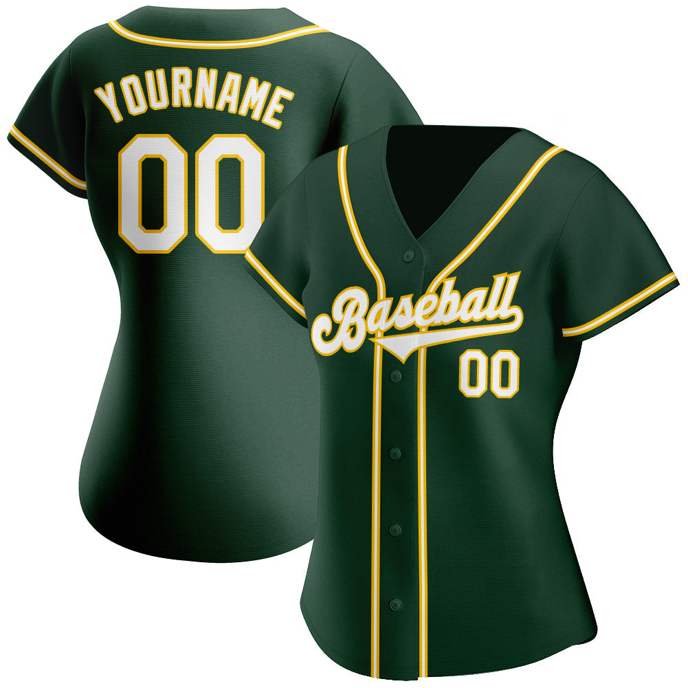 Custom Green White-Gold Authentic Baseball Jersey view 2