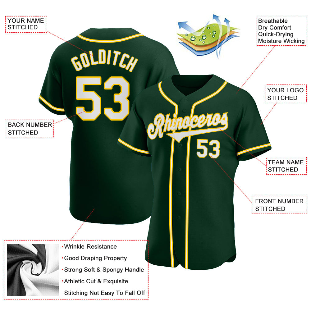 Custom Green White-Gold Authentic Baseball Jersey view 3