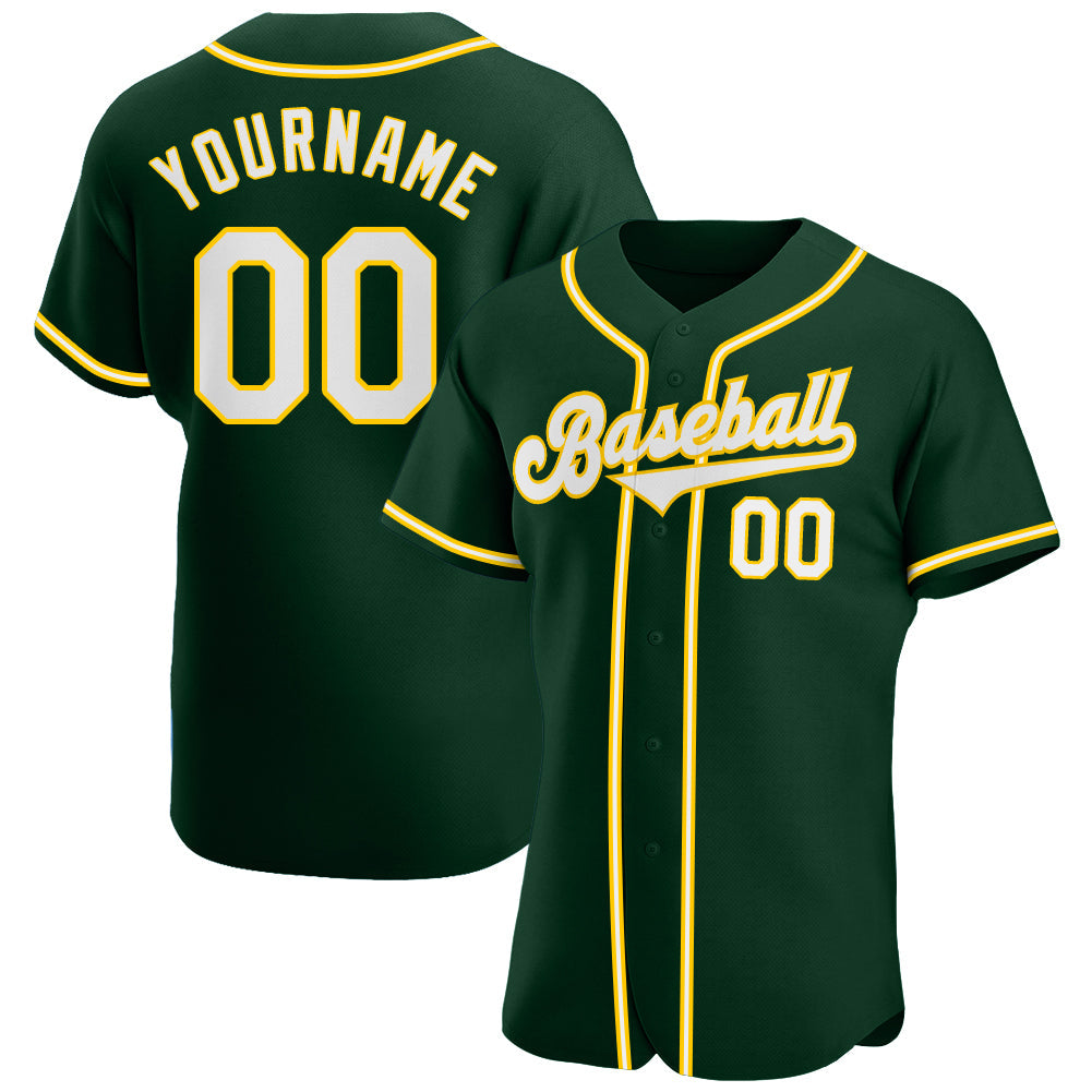 Custom Green White-Gold Authentic Baseball Jersey - Main View