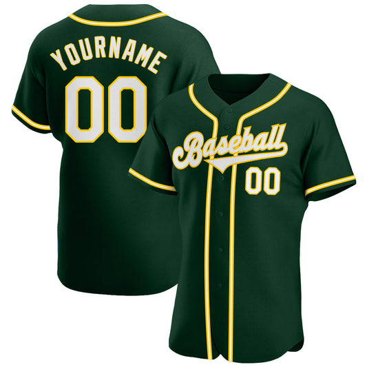 Custom Green White-Gold Authentic Baseball Jersey - Main View