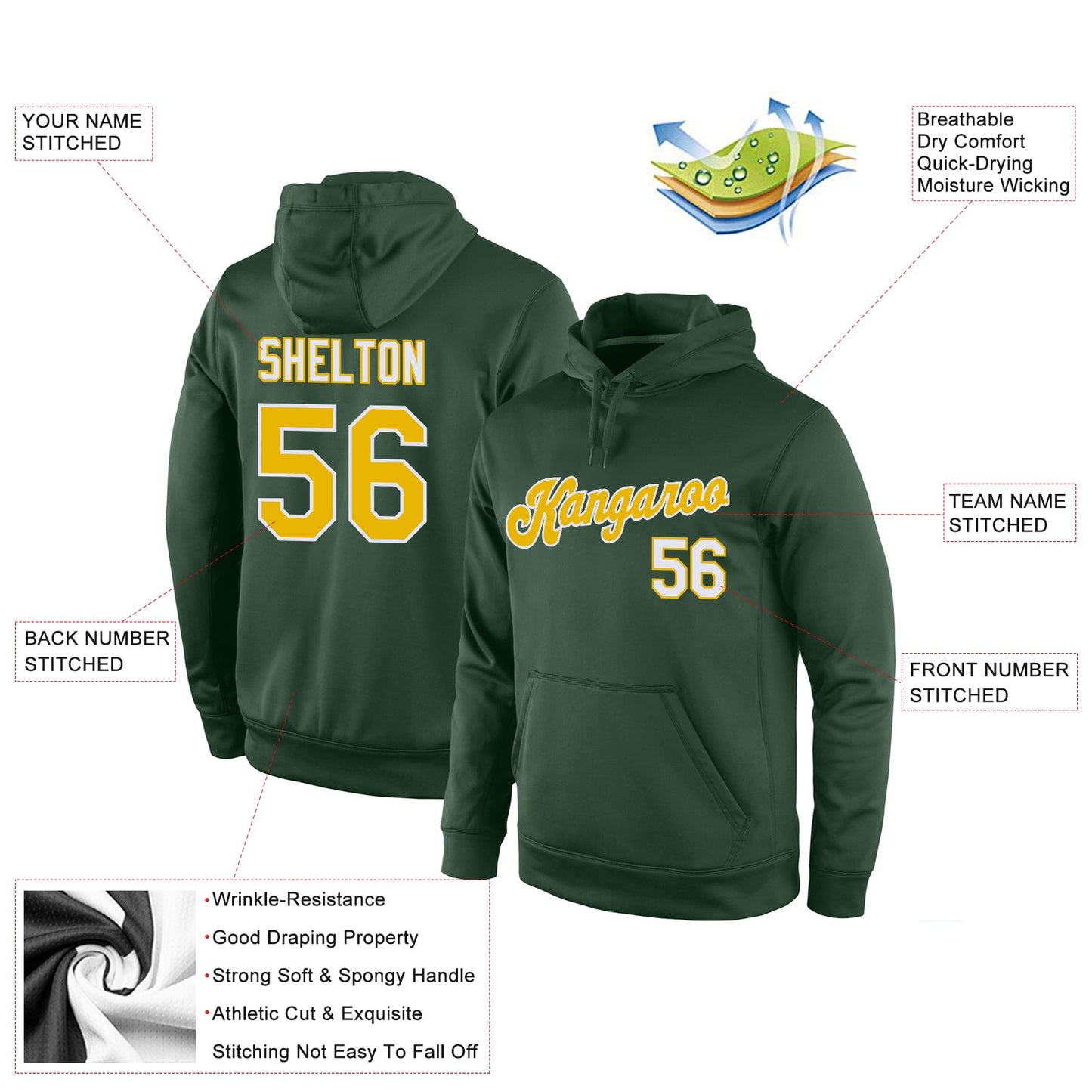 Custom Stitched Green Gold-White Sports Pullover Sweatshirt Hoodie view 4