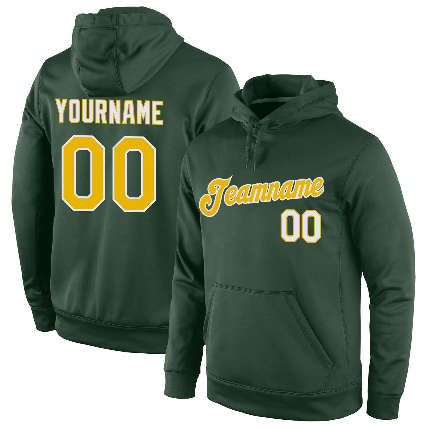 Custom Stitched Green Gold-White Sports Pullover Sweatshirt Hoodie - Main View