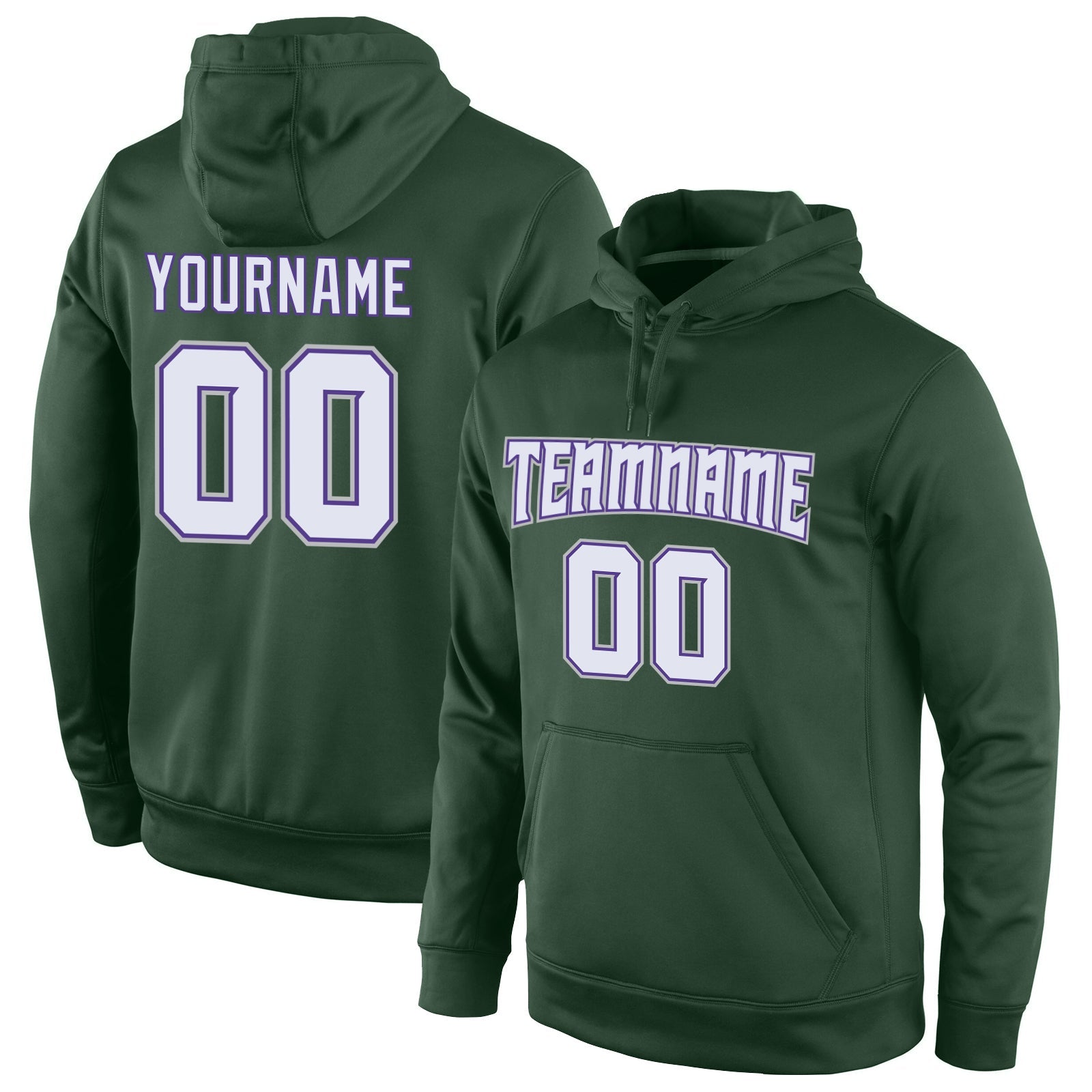 Custom Stitched Green White-Purple Sports Pullover Sweatshirt Hoodie - Main View