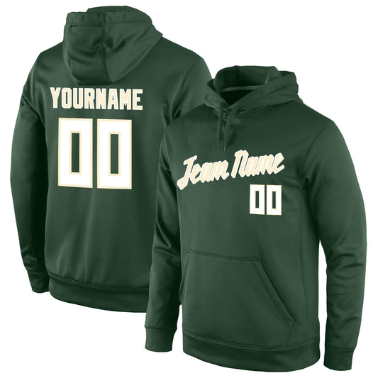 Custom Stitched Green White-Cream Sports Pullover Sweatshirt Hoodie - Main View