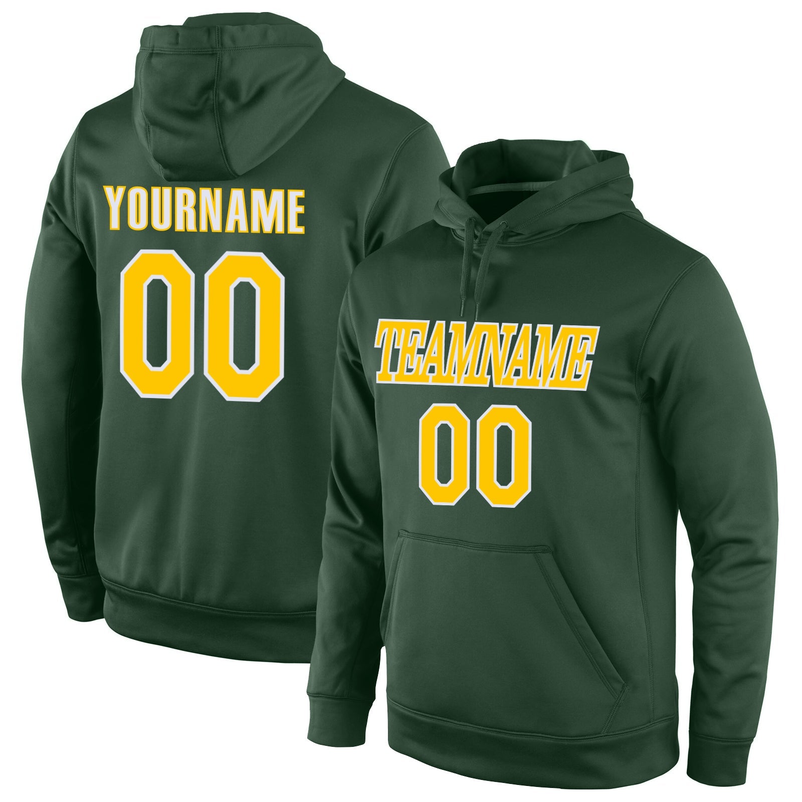 Custom Stitched Green Gold-White Sports Pullover Sweatshirt Hoodie - Main View