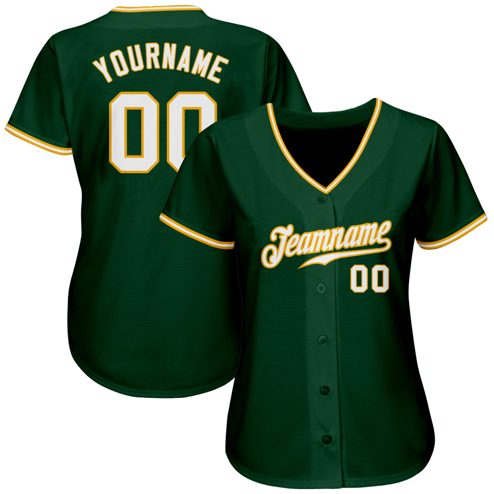 Custom Green White-Gold Authentic Baseball Jersey view 2
