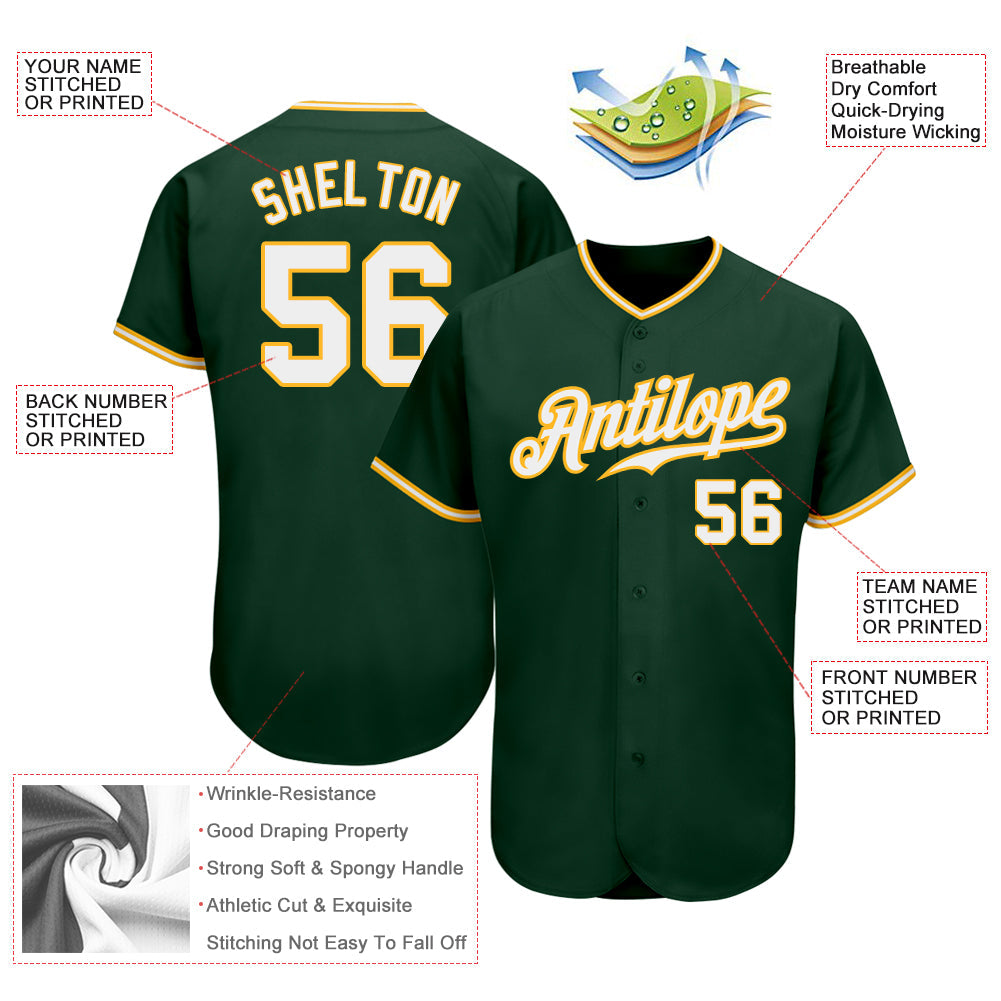 Custom Green White-Gold Authentic Baseball Jersey view 3