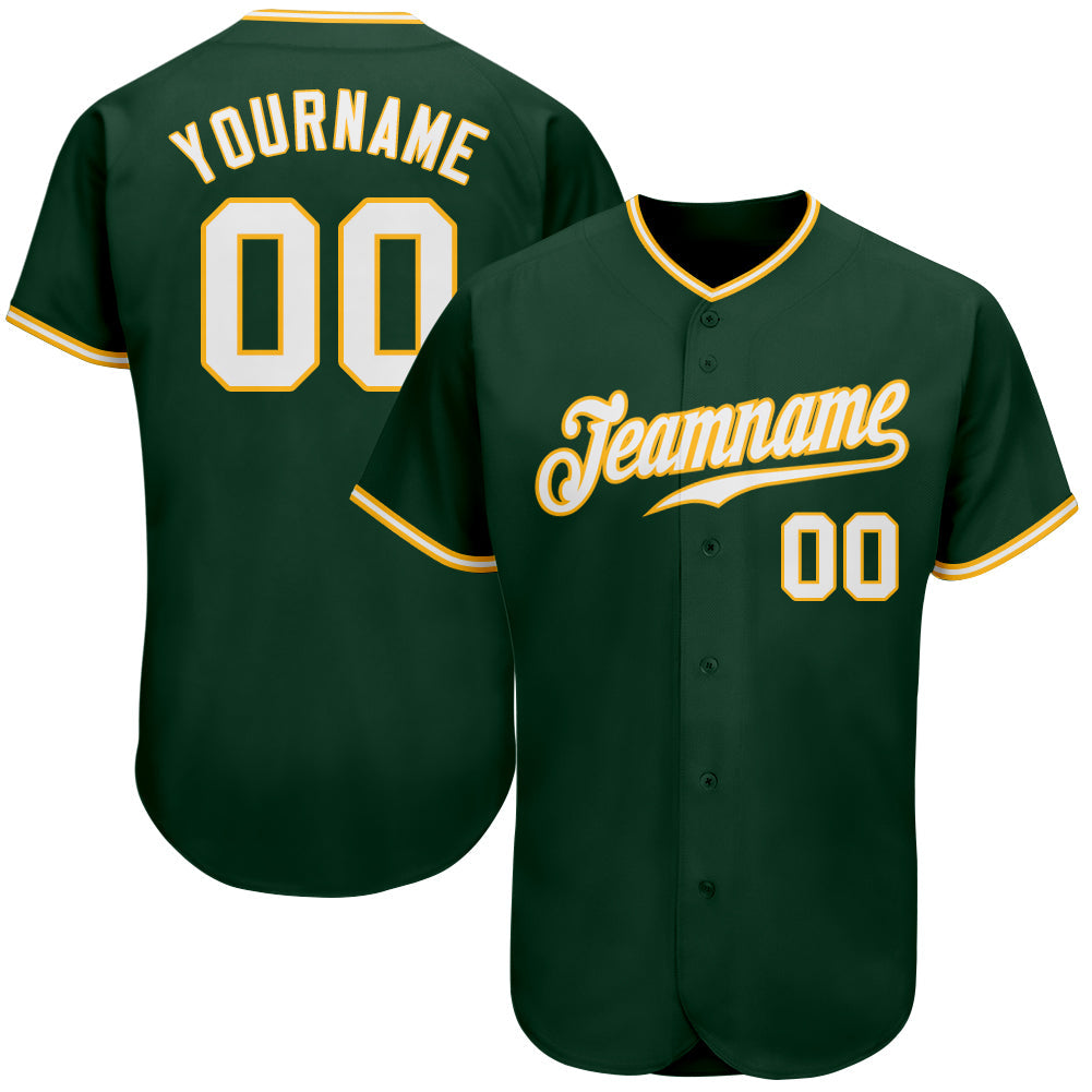 Custom Green White-Gold Authentic Baseball Jersey - Main View