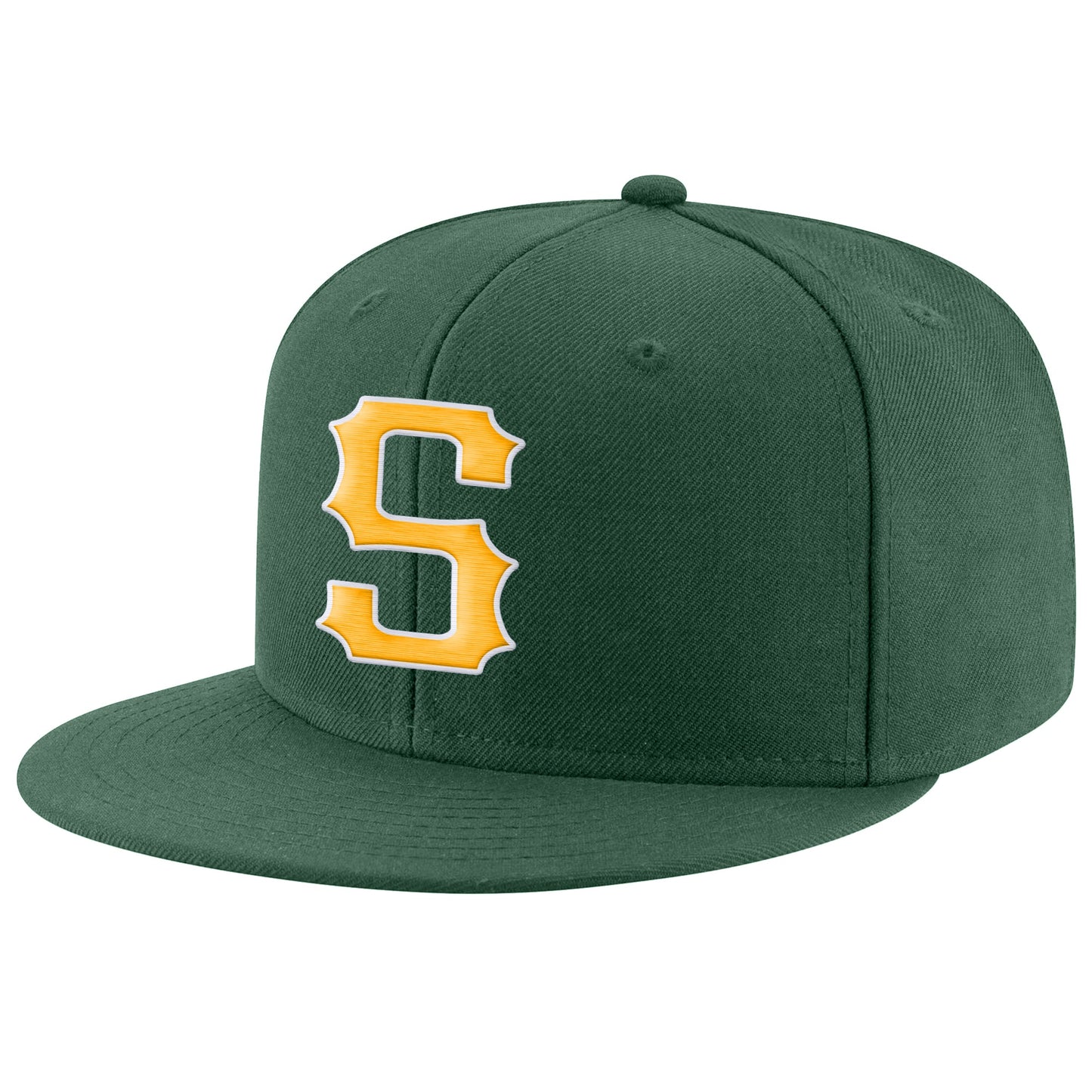 Custom Green Gold-White Stitched Adjustable Snapback Hat - Main View