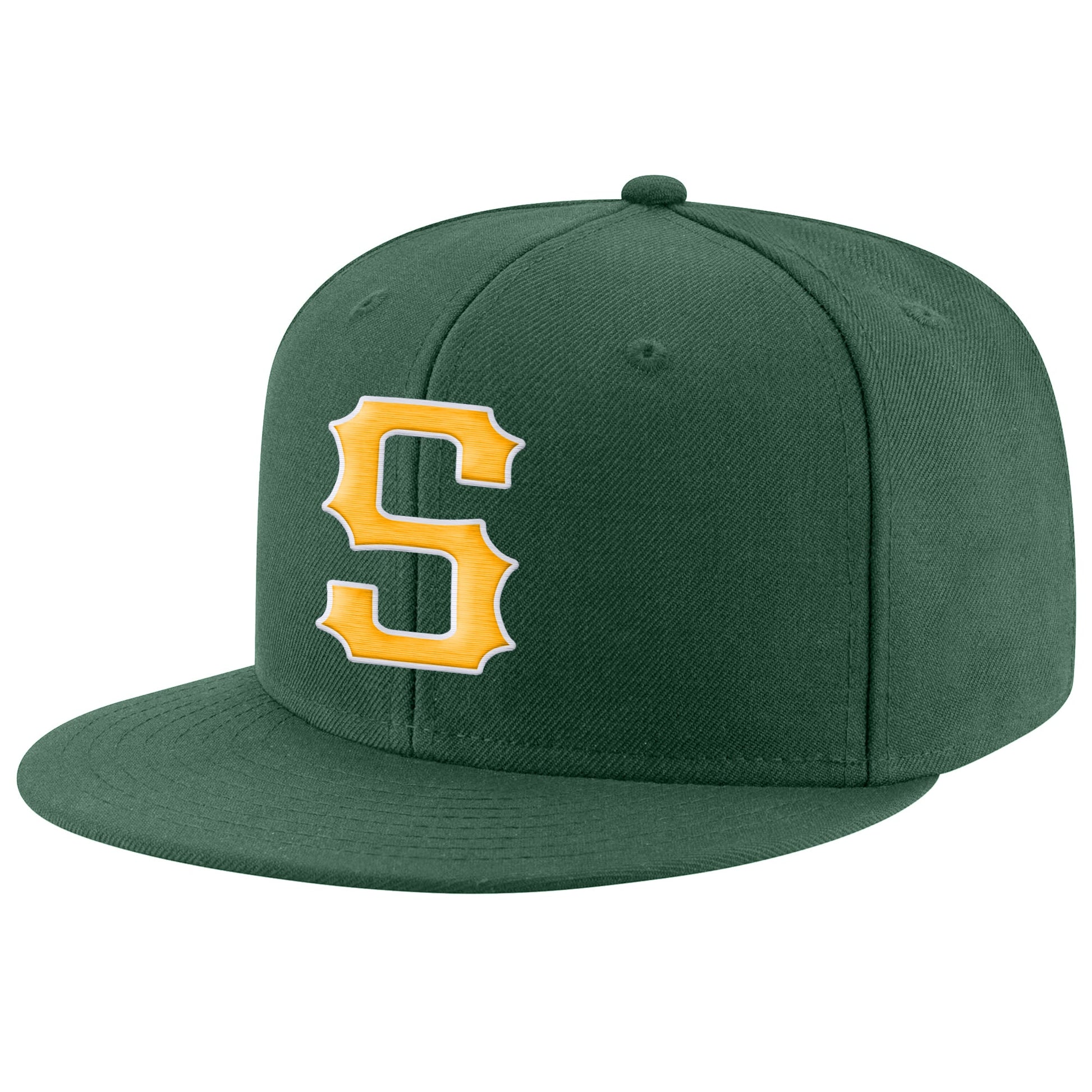 Custom Green Gold-White Stitched Adjustable Snapback Hat - Main View