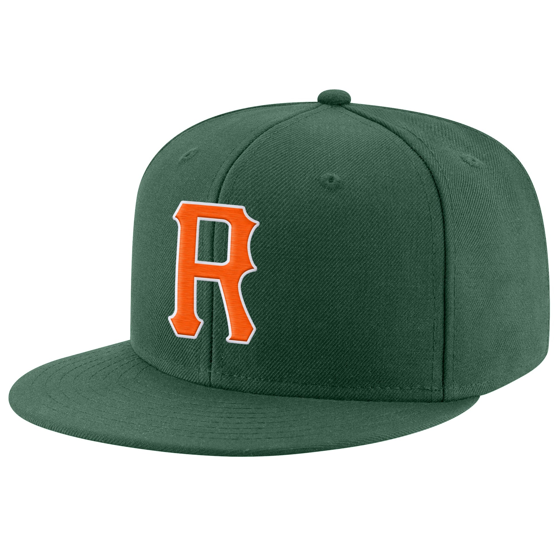 Custom Green Orange-White Stitched Adjustable Snapback Hat - Main View