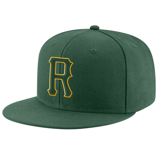 Custom Green Green-Gold Stitched Adjustable Snapback Hat - Main View