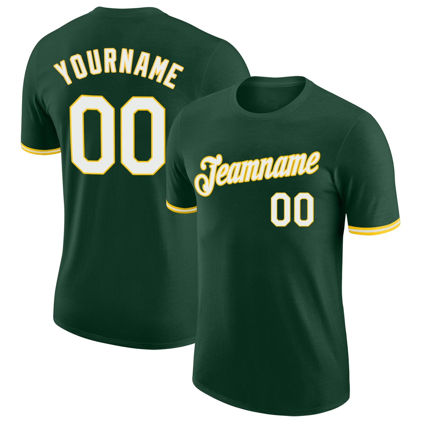 Custom Green White-Gold Performance T-Shirt - Main View