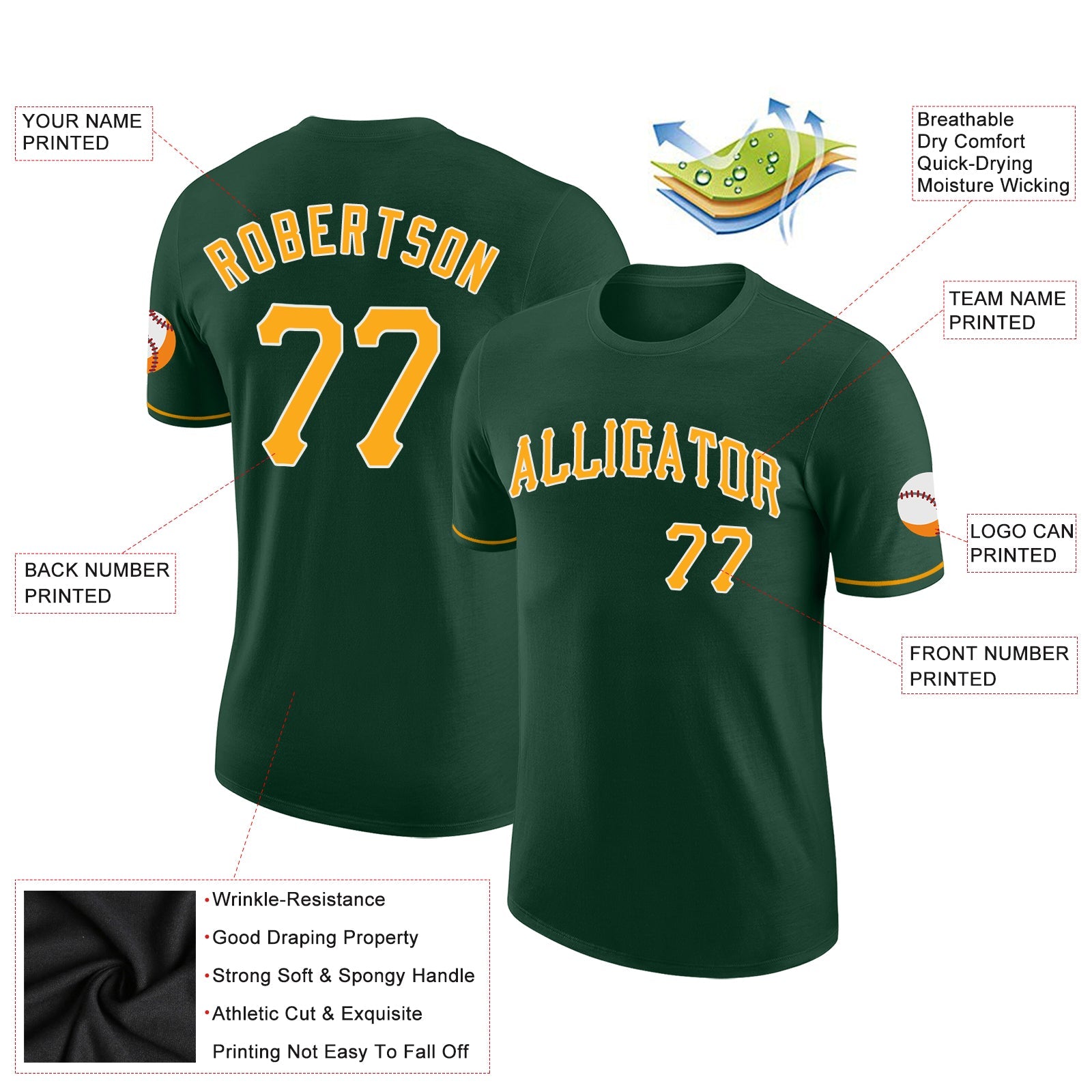 Custom Green Gold-White Performance T-Shirt view 2