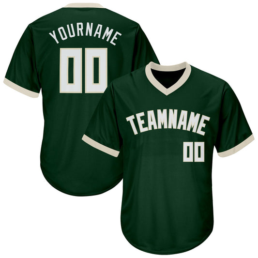 Custom Green White-Cream Authentic Throwback Rib-Knit Baseball Jersey Shirt - Main View