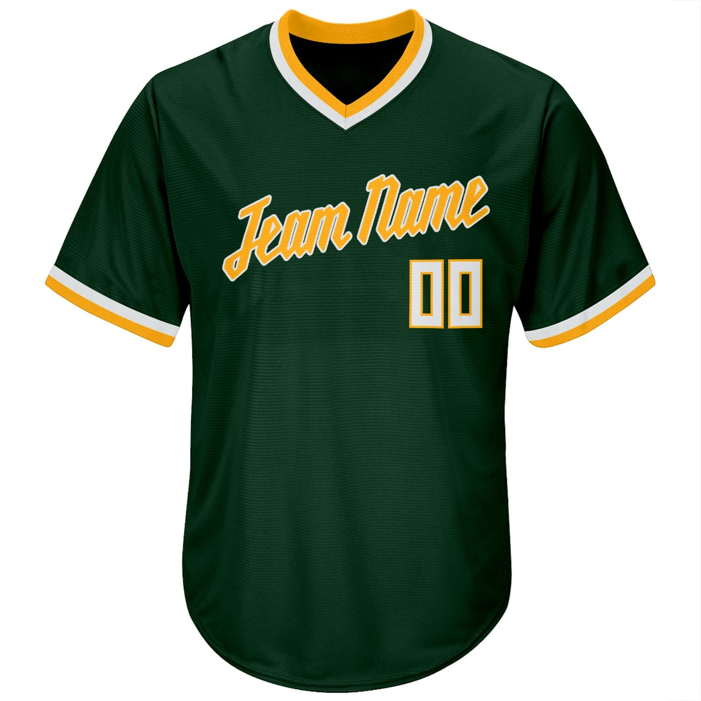 Custom Green White-Gold Authentic Throwback Rib-Knit Baseball Jersey Shirt view 2
