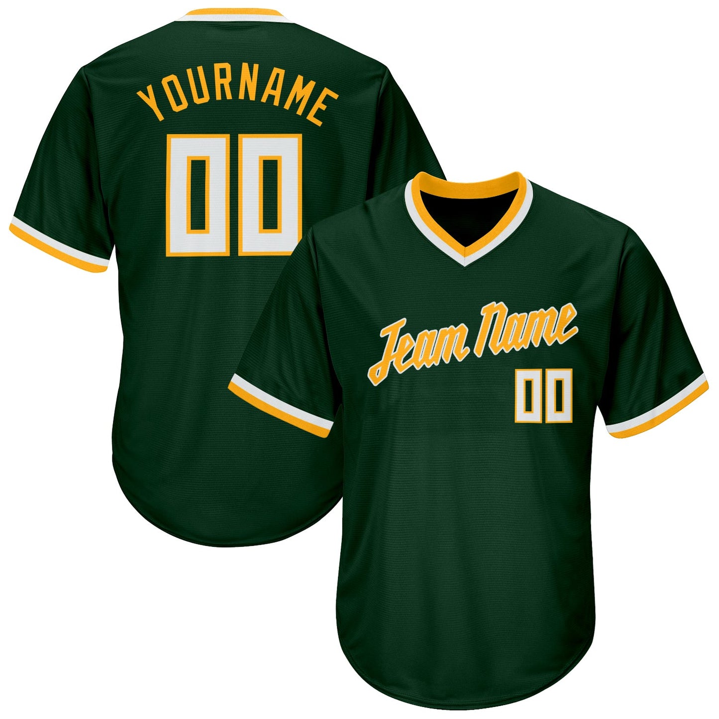 Custom Green White-Gold Authentic Throwback Rib-Knit Baseball Jersey Shirt - Main View