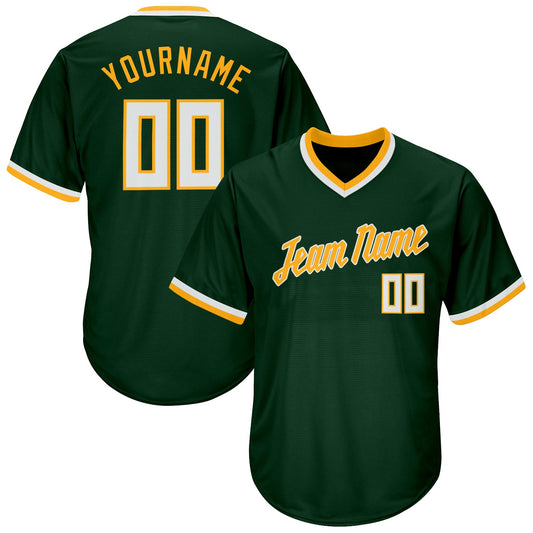 Custom Green White-Gold Authentic Throwback Rib-Knit Baseball Jersey Shirt - Main View