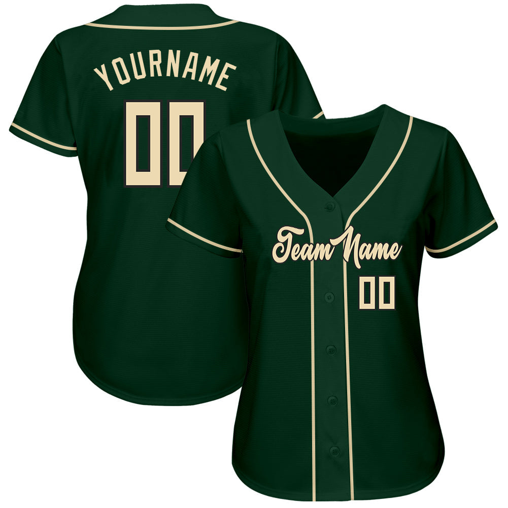 Custom Green Cream-Black Authentic Baseball Jersey view 2