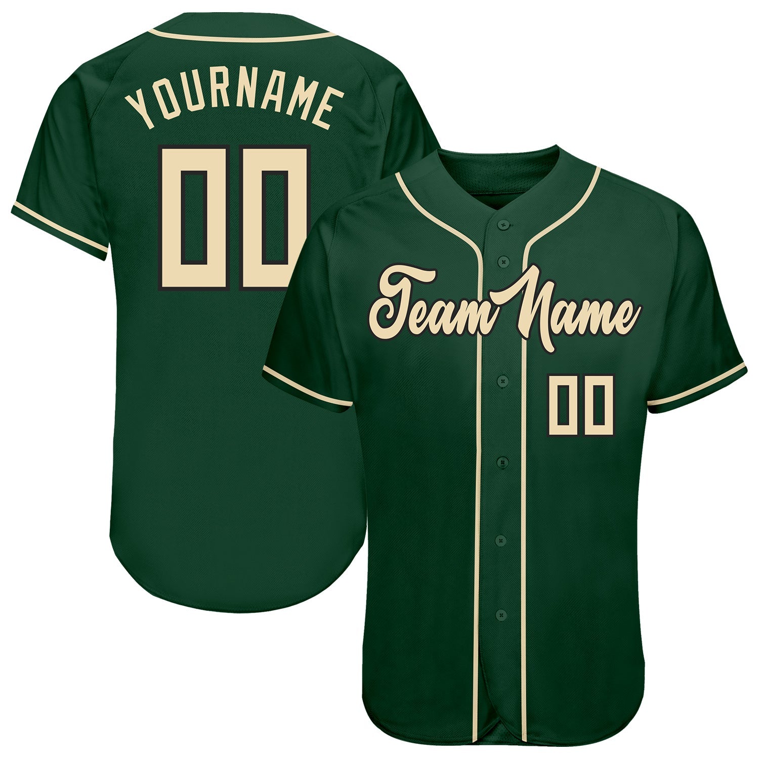 Custom Green Cream-Black Authentic Baseball Jersey - Main View