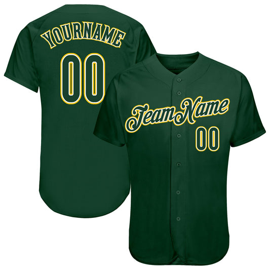 Custom Green Green-Gold Authentic Baseball Jersey - Main View