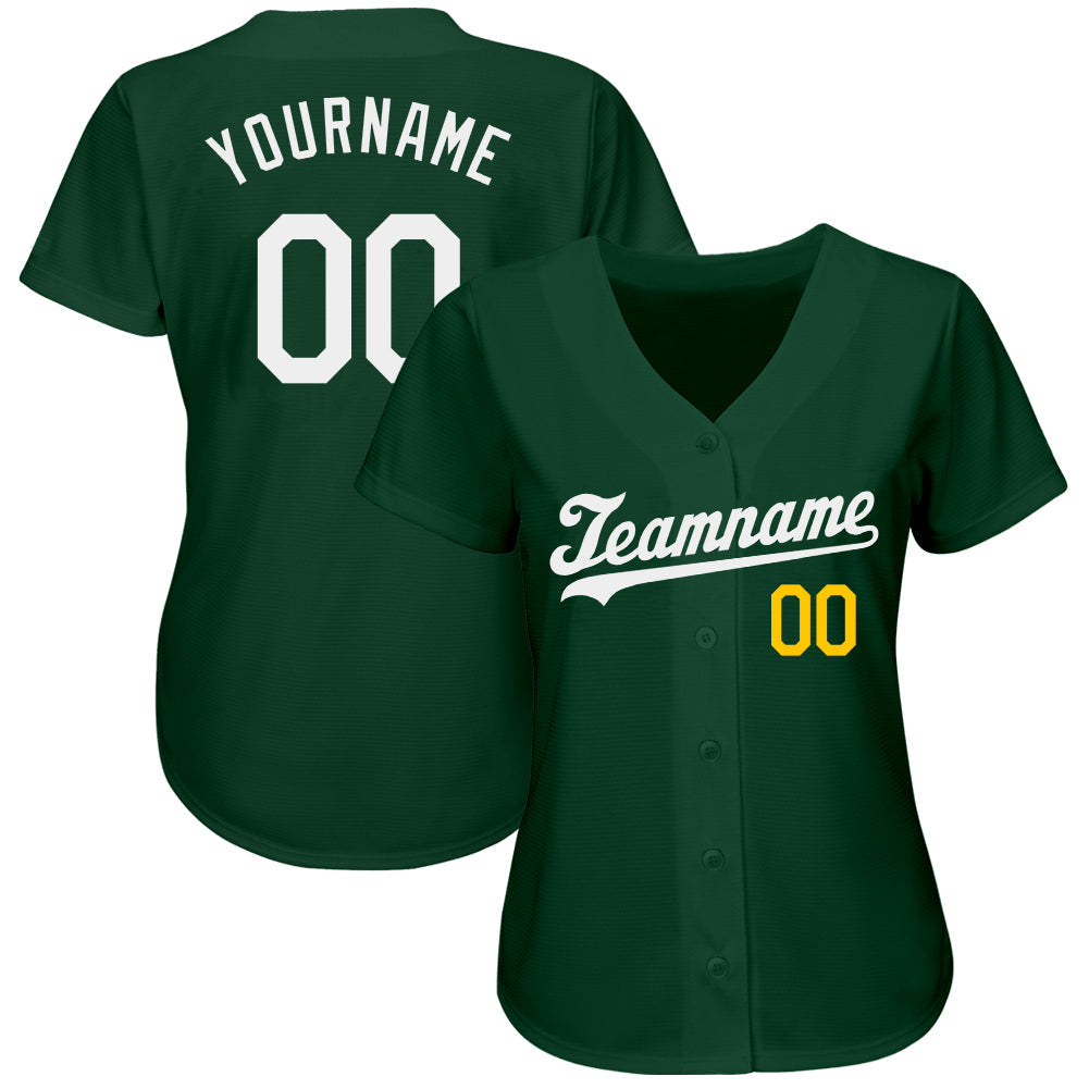 Custom Green White-Gold Authentic Baseball Jersey view 2