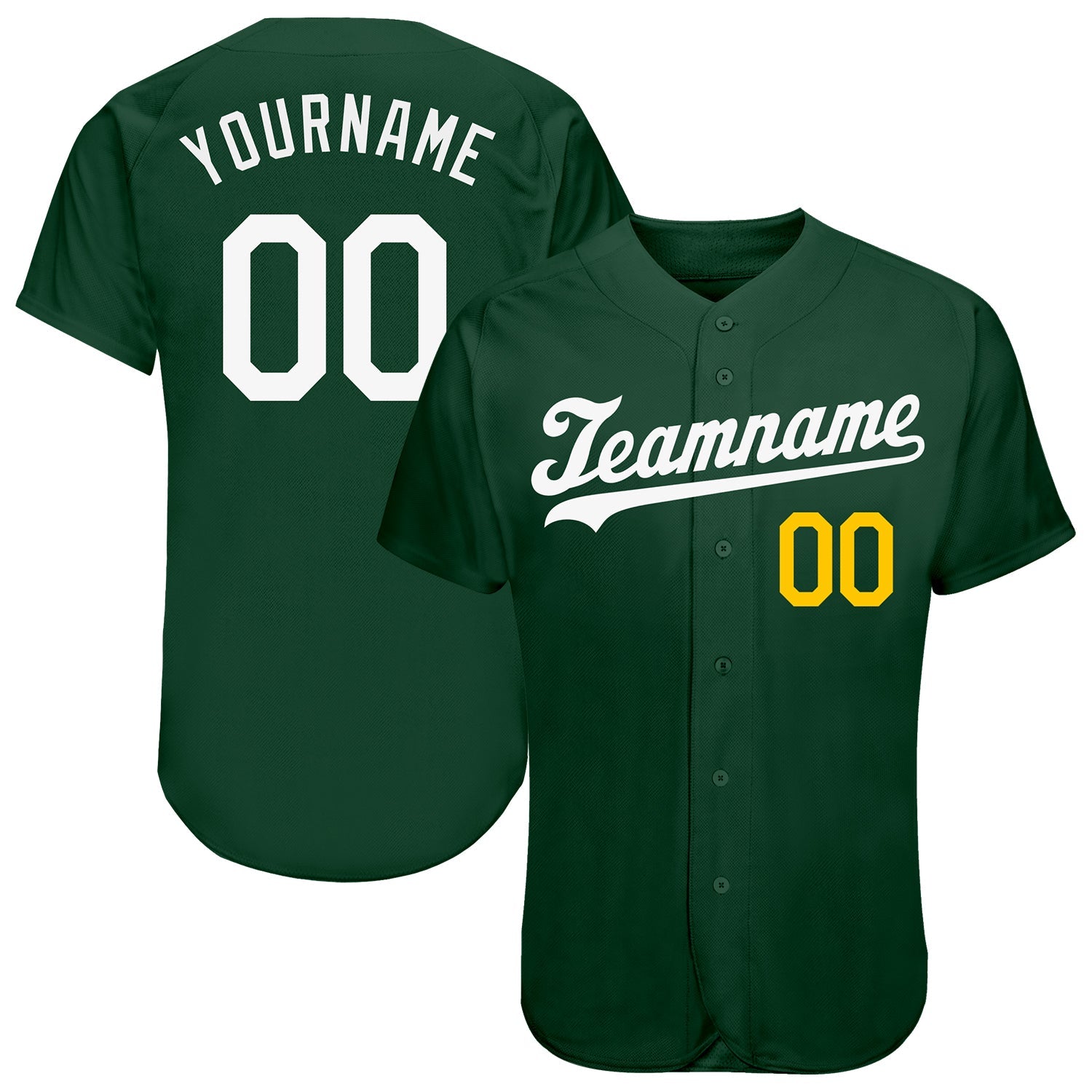 Custom Green White-Gold Authentic Baseball Jersey - Main View