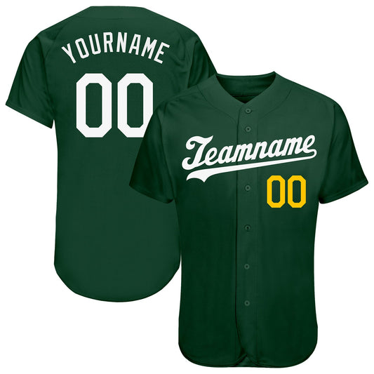 Custom Green White-Gold Authentic Baseball Jersey - Main View
