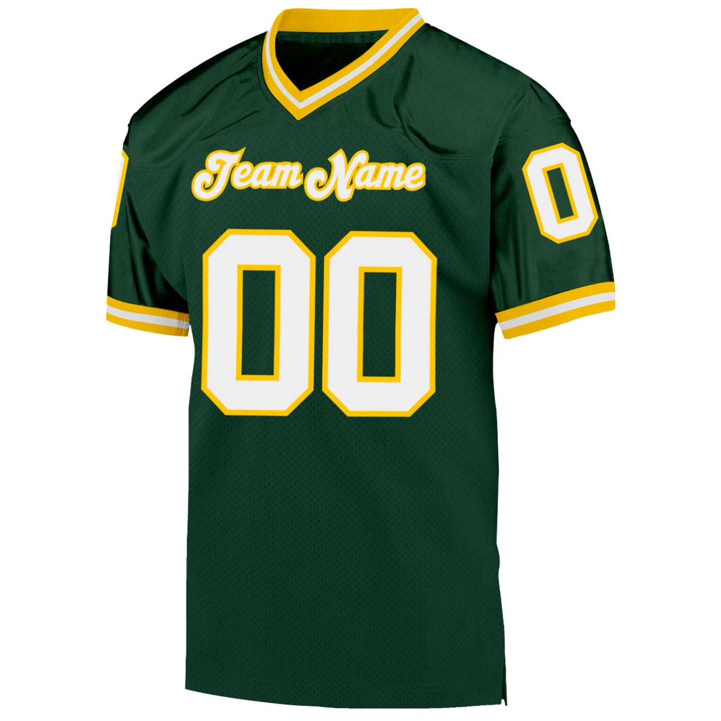 Custom Green White-Gold Mesh Authentic Throwback Football Jersey view 2