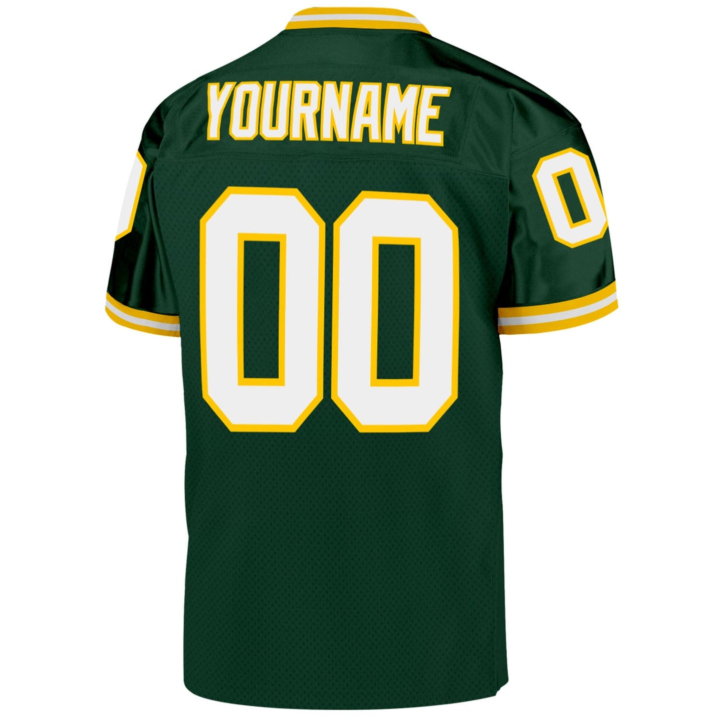 Custom Green White-Gold Mesh Authentic Throwback Football Jersey view 3