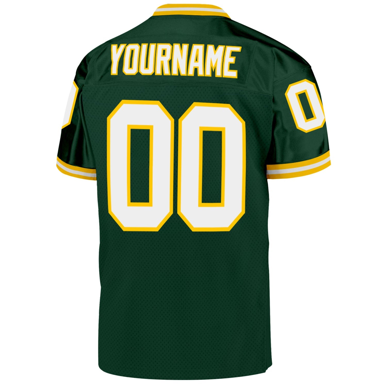 Custom Green White-Gold Mesh Authentic Throwback Football Jersey view 3