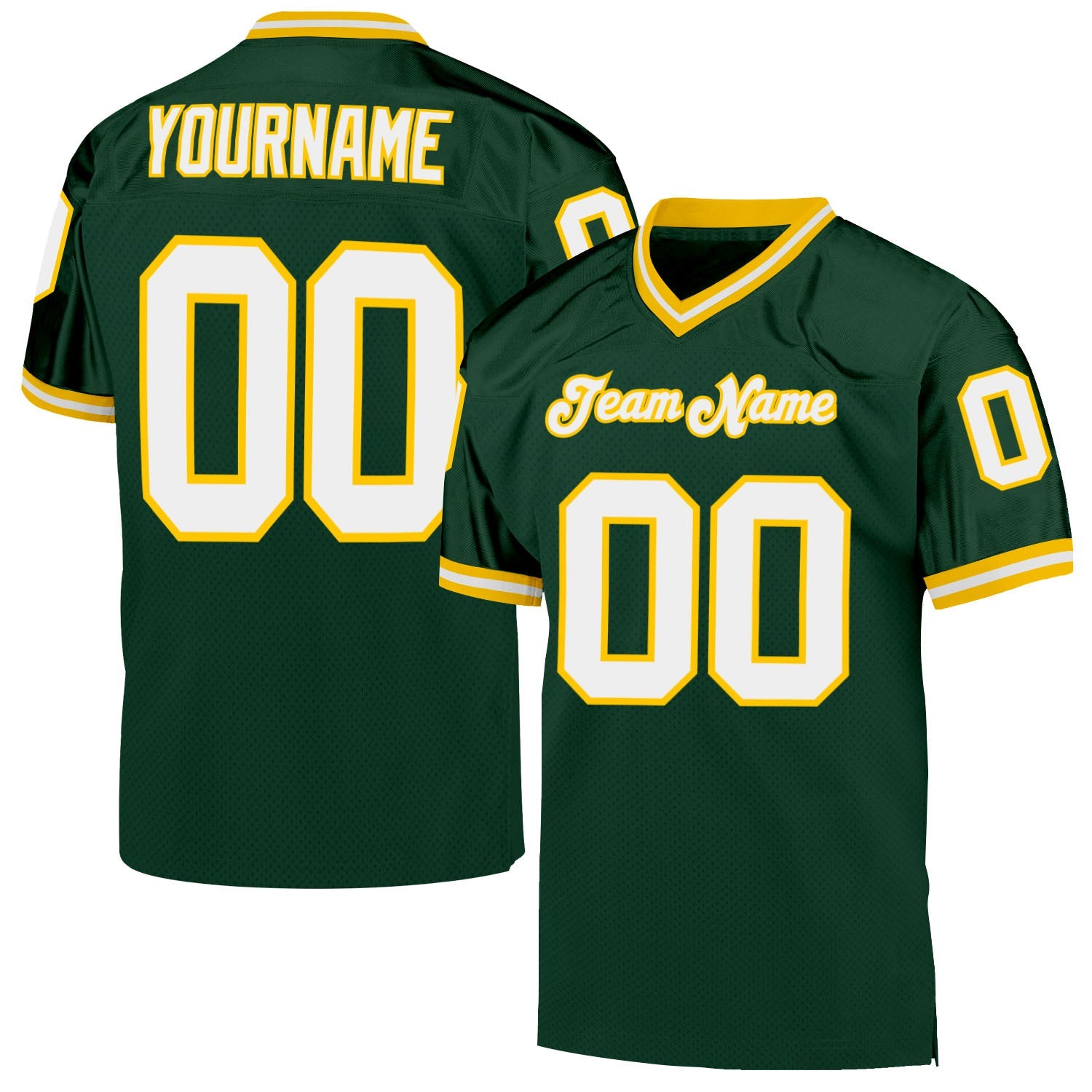 Custom Green White-Gold Mesh Authentic Throwback Football Jersey - Main View