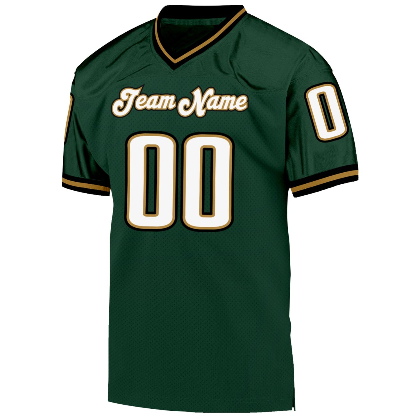 Custom Green White-Old Gold Mesh Authentic Throwback Football Jersey view 2