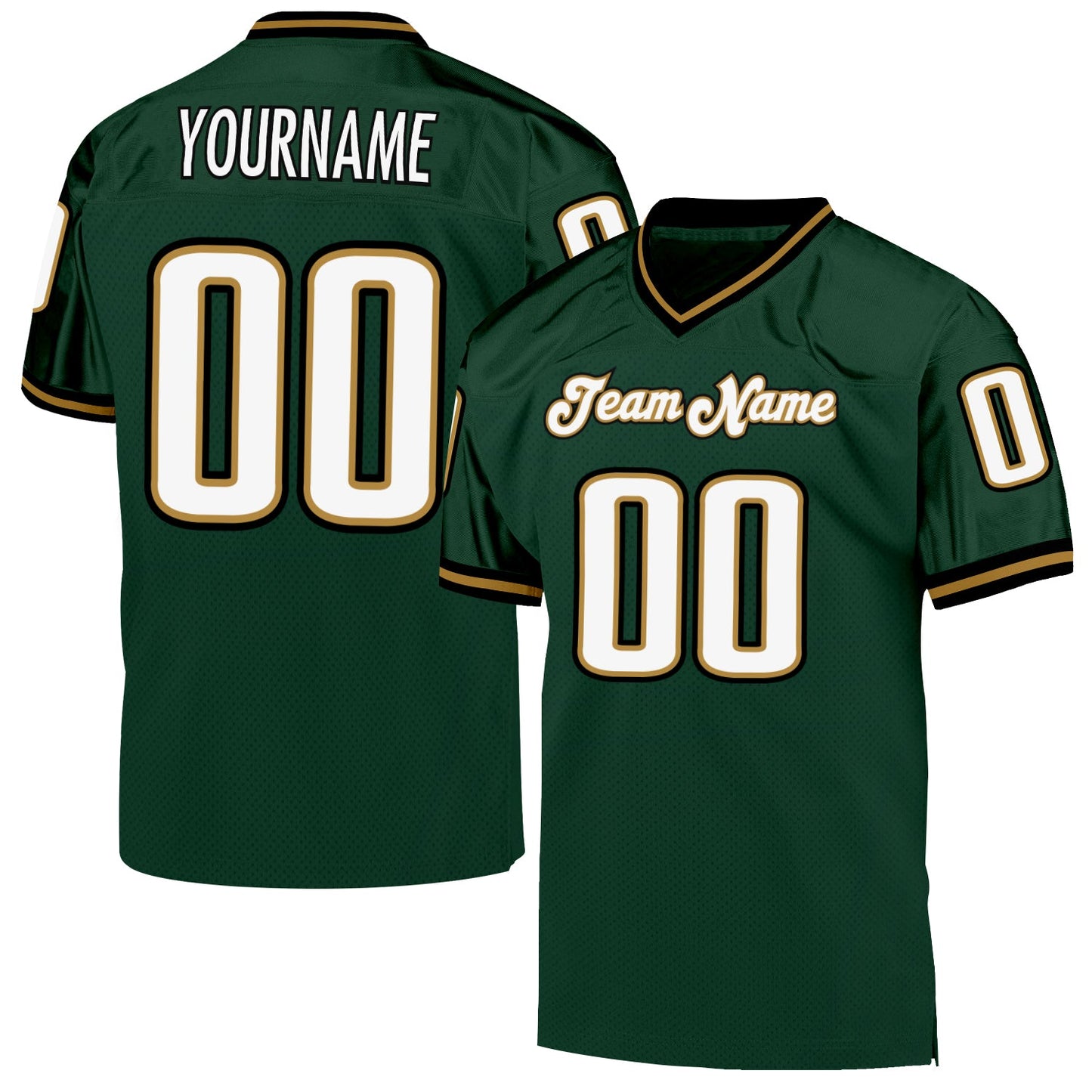 Custom Green White-Old Gold Mesh Authentic Throwback Football Jersey - Main View