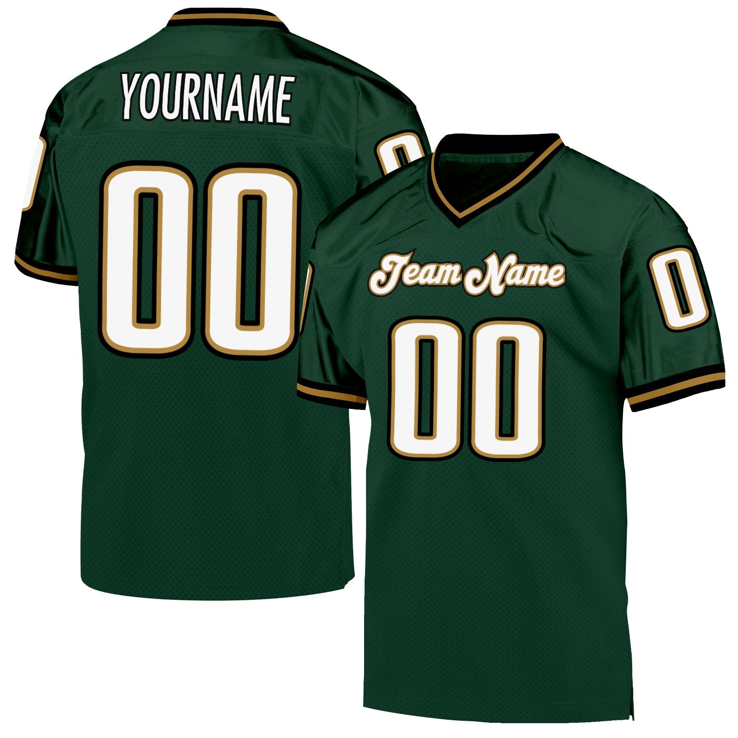 Custom Green White-Old Gold Mesh Authentic Throwback Football Jersey - Main View