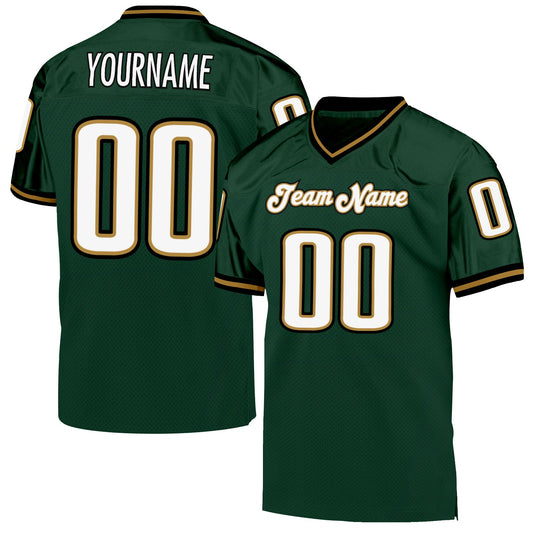 Custom Green White-Old Gold Mesh Authentic Throwback Football Jersey - Main View